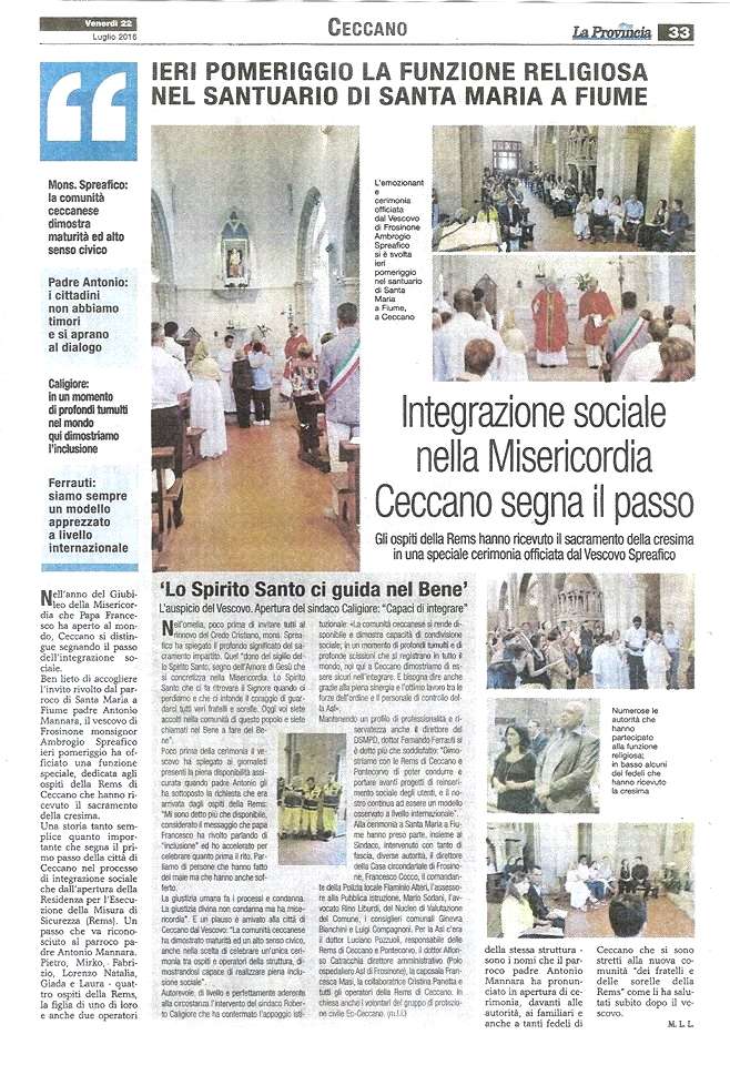 integrazione sociale misericordia Ceccano