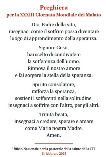 Giornata malato 2025 preghiera Giornata malato 2025 preghiera